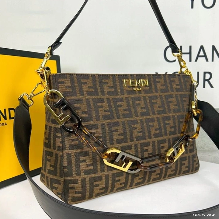 Cheap HOT Fabric Bag Fendi FF In O'Lock Motif Zip Shoulder Brown 0808